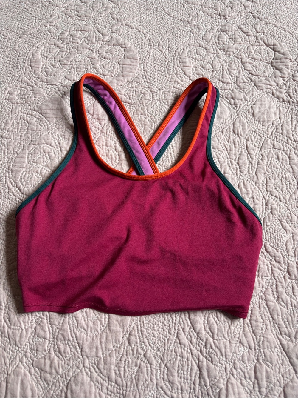 cotopaxi Magenta Sports Bra with Orange and Teal Trim